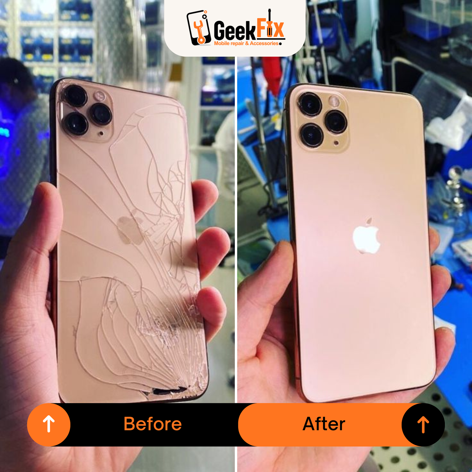 iPhone back glass replacement before and after